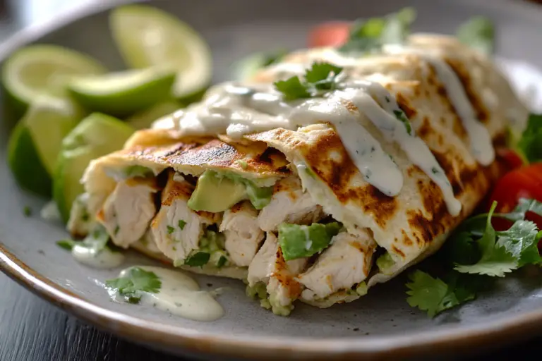 Chicken Avocado Ranch Burritos with Lime Wedges