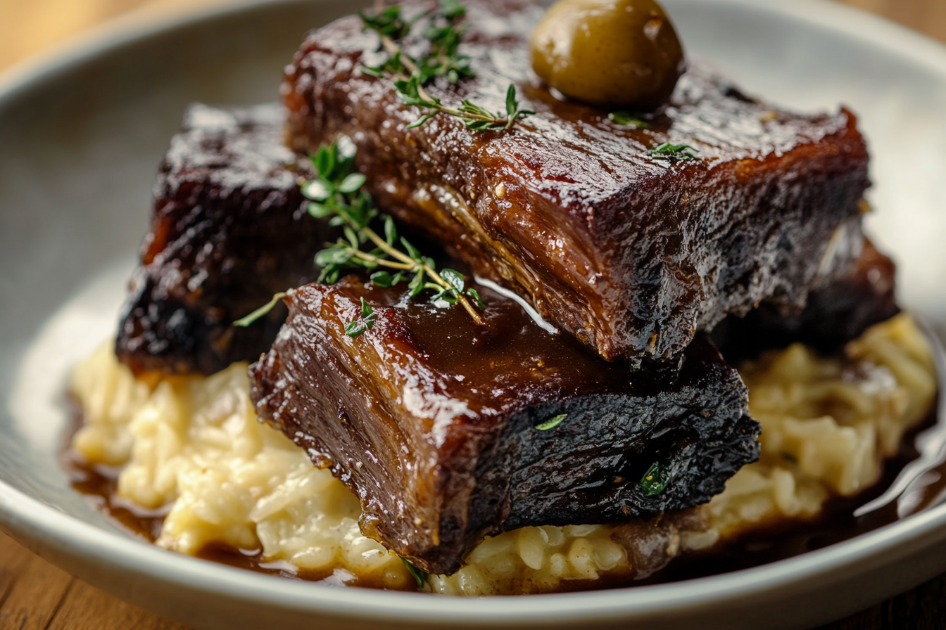 Succulent Short Ribs Slow-Cooked in Cola with Creamy Parmesan Risotto
