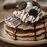 Oreo Pancakes with Cream Cheese Drizzle