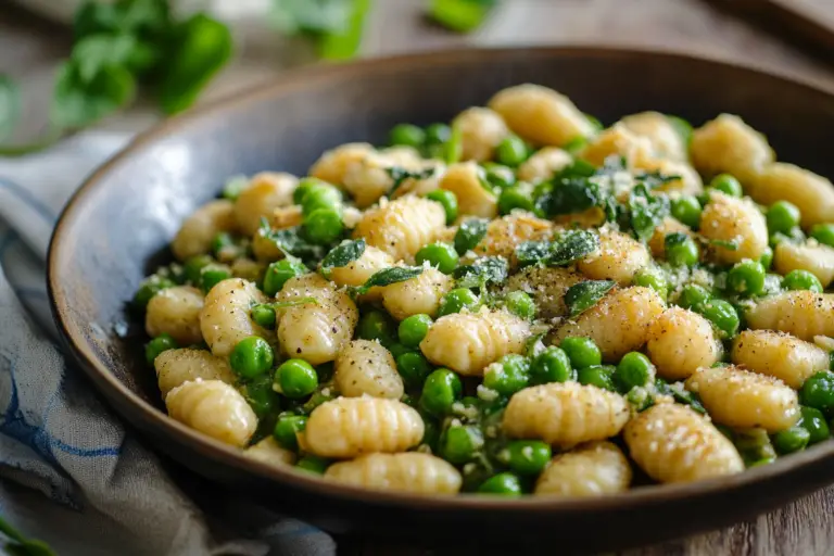 Golden Skillet Gnocchi with Sweet Peas