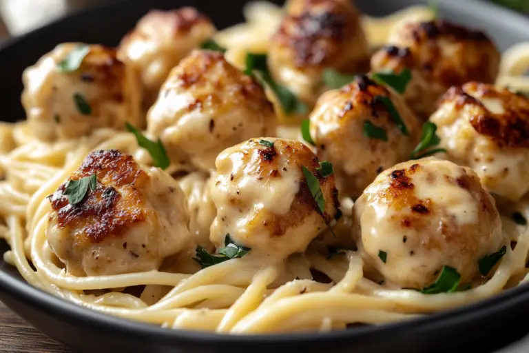 Garlic Butter Chicken Balls with Creamy Parmesan Pasta