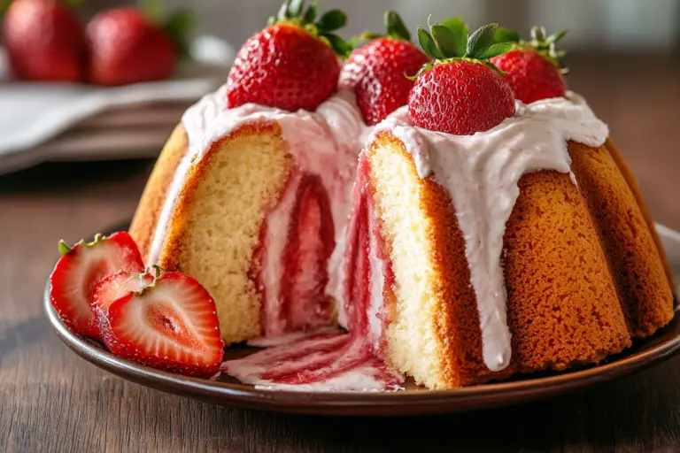 Strawberry Cheesecake Pound Cake with Strawberry Cream Cheese Frosting