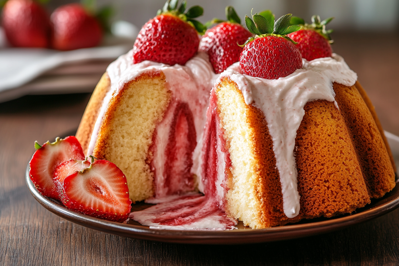 Strawberry Cheesecake Pound Cake with Strawberry Cream Cheese Frosting