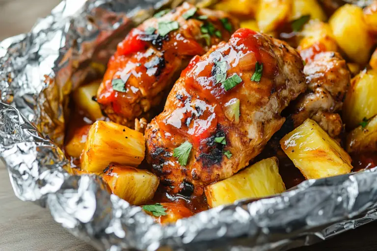 HAWAIIAN BBQ CHICKEN AND PINEAPPLE FOIL PACKETS