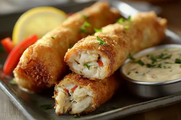 Crispy Crab Cake Egg Rolls with Lemon Dip