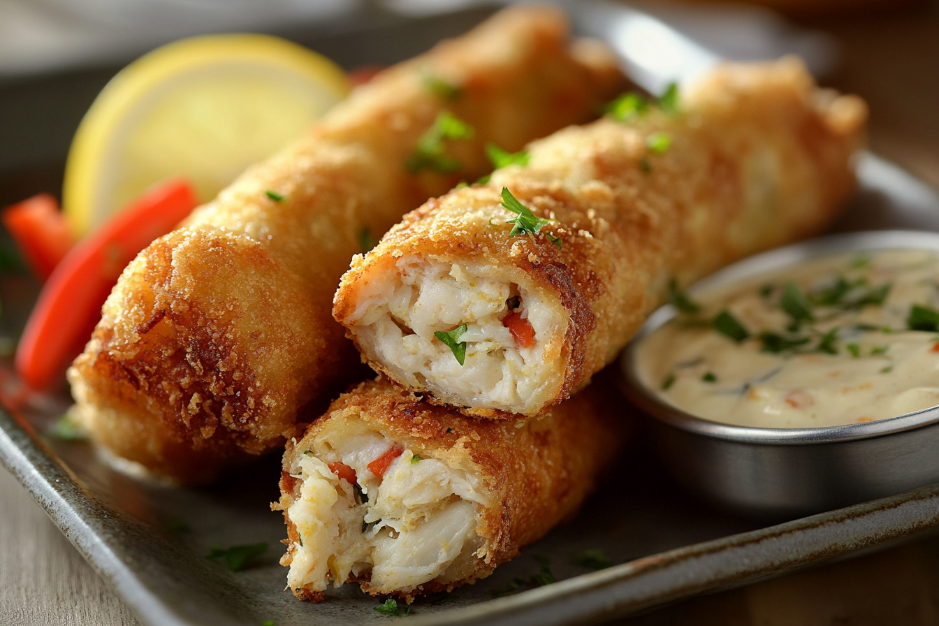 Crispy Crab Cake Egg Rolls with Lemon Dip