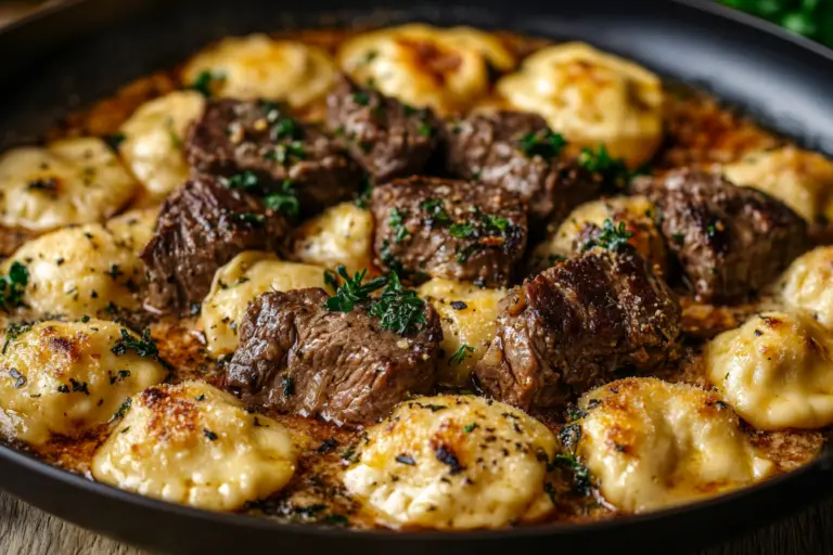 One-Skillet Garlic Butter Steak & Cheese Ravioli