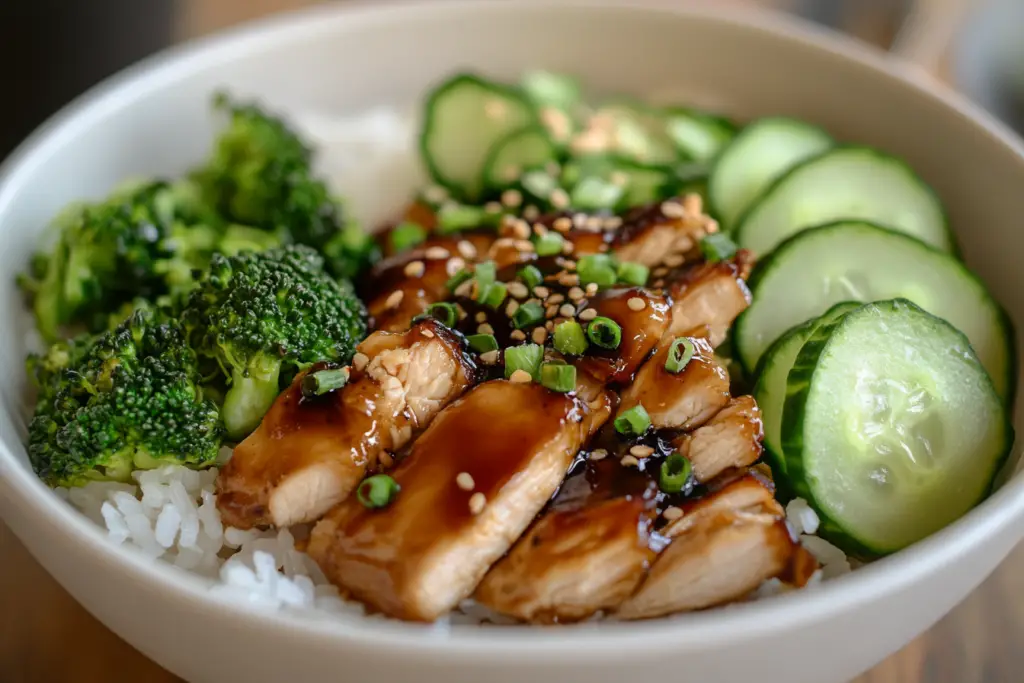 Glazed Chicken Rice Bowl with Broccoli & Cucumber
