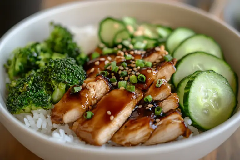 Glazed Chicken Rice Bowl with Broccoli & Cucumber