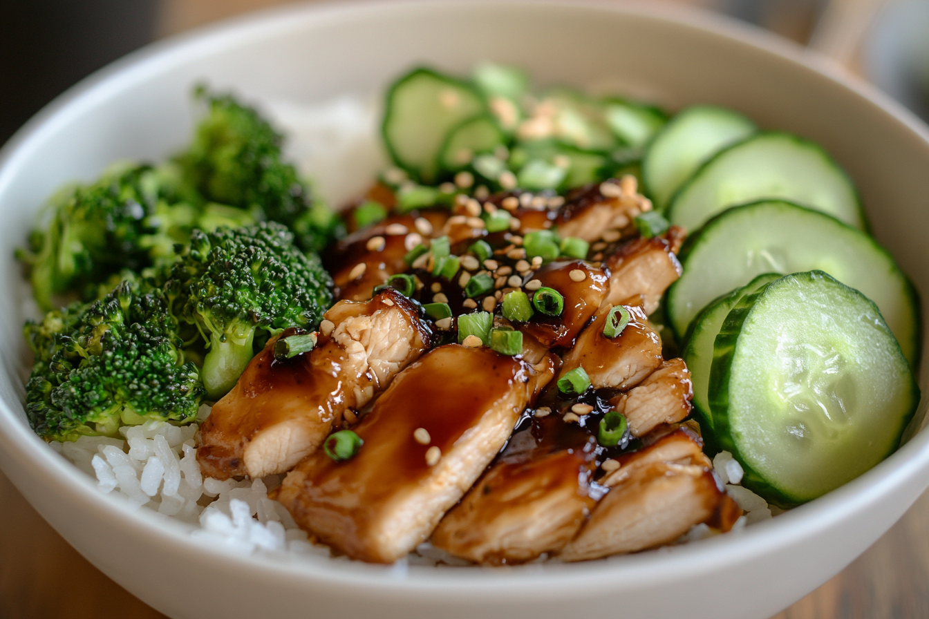 Glazed Chicken Rice Bowl with Broccoli & Cucumber