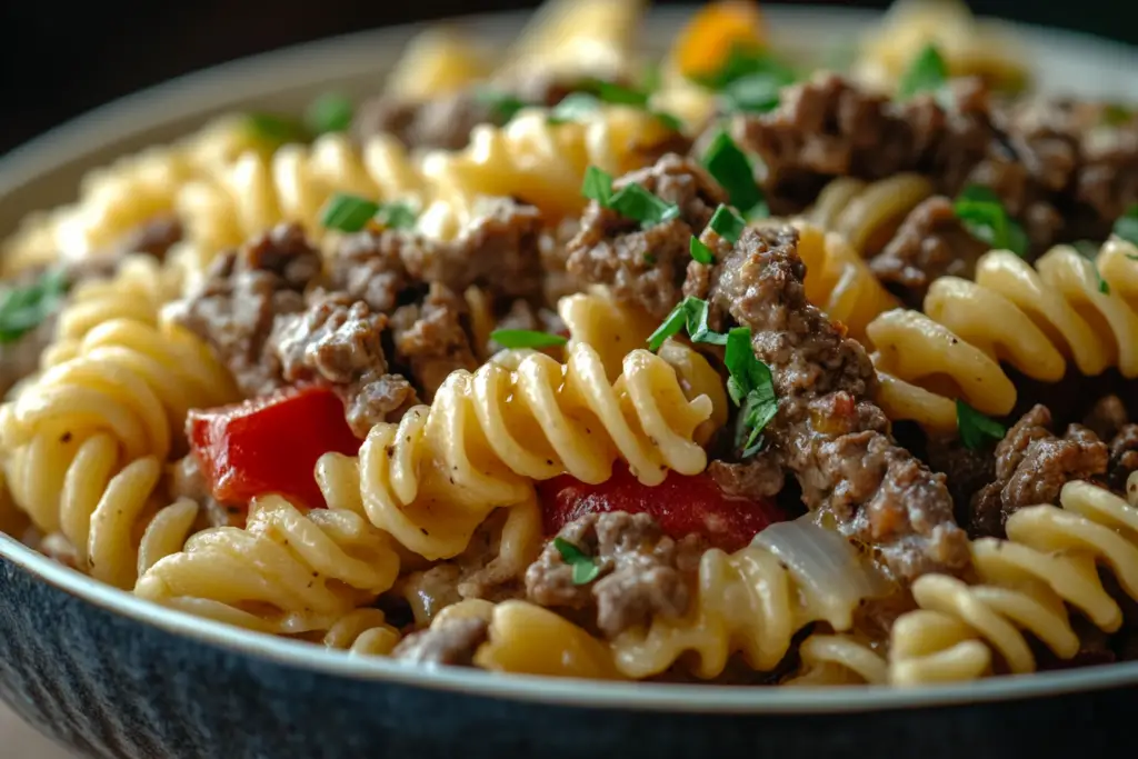 Crockpot Philly Cheesesteak Pasta Casserole