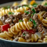 Crockpot Philly Cheesesteak Pasta Casserole
