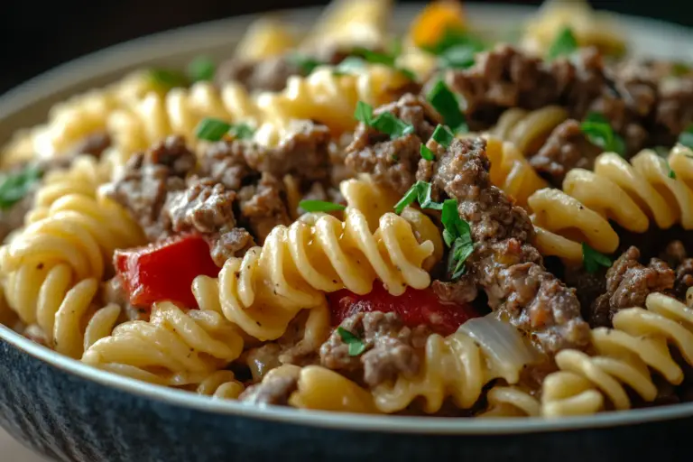 Crockpot Philly Cheesesteak Pasta Casserole