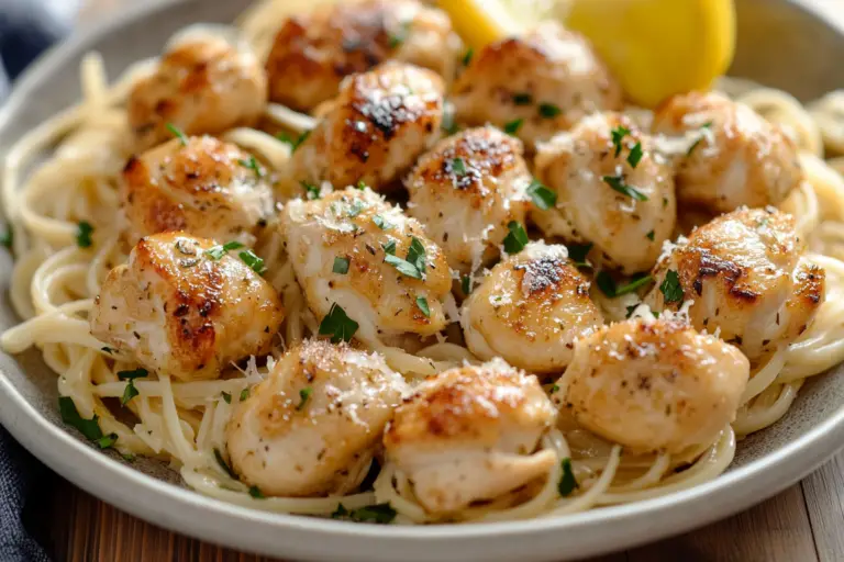 Lemon Garlic Butter Chicken Bites with Savory Parmesan Linguine