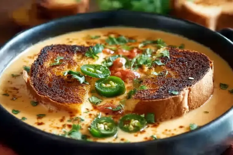 Spicy Jalapeño Popper Soup with Grilled Cheese Dippers
