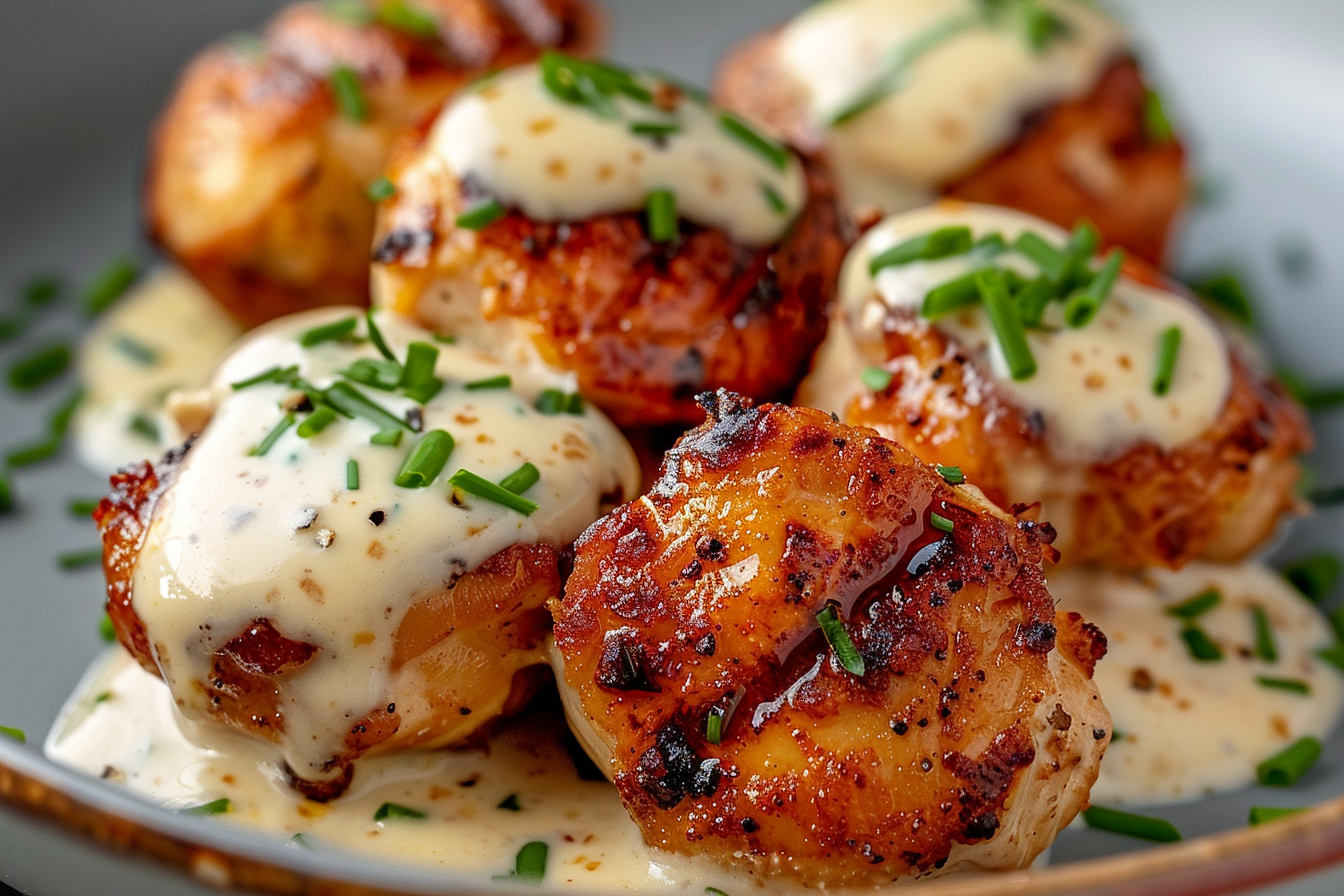 Grilled Chicken Bites with Creamy Garlic Sauce