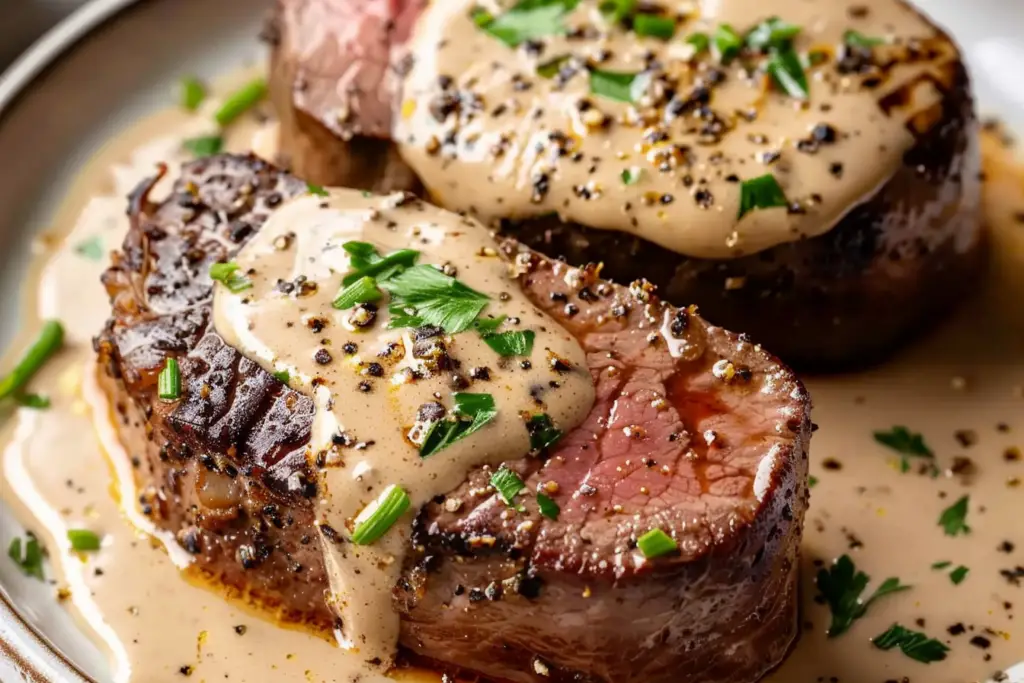 Beef Tenderloin with Pepper Cream Sauce