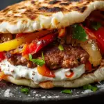 Homemade Hamburger Peppers and Onion Gyros